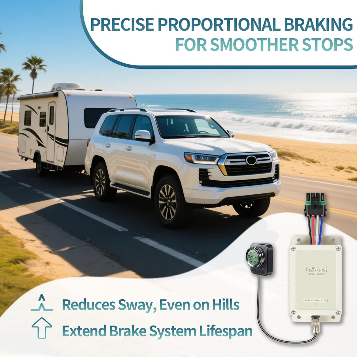 Proportional Trailer Brake Controller, Digital Electric Control | Rotary Knob Adjustment, LCD Digital Display, 1–4