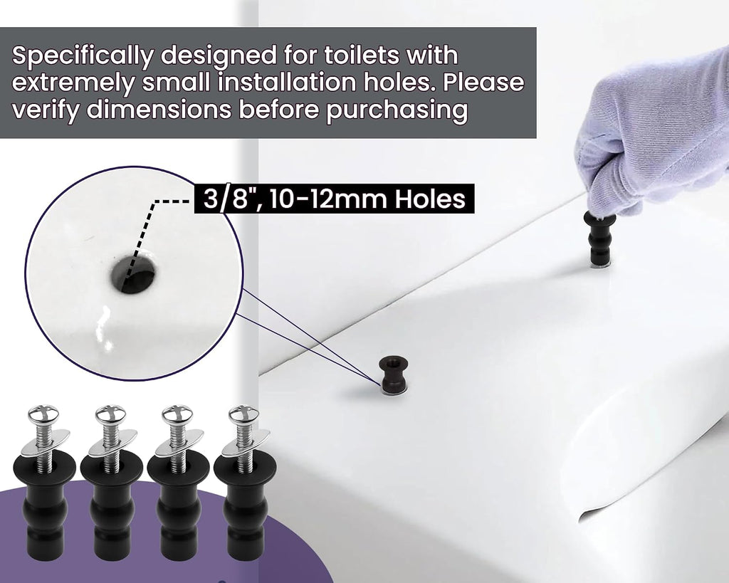 3/8" Dia Toilet Seat Screws Replacement Kit for Select Kohler One-Piece Toilet - Top Mount Hinges Toilet Bolts with Rubber Anchor Nuts, Compatible with Kohler Toilet Seat Parts K-84999 & K-85040-4PC