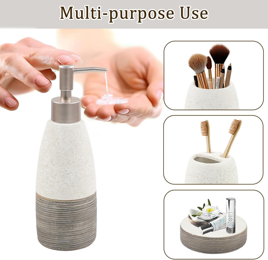 Bathroom Accessories Set,4 PCS Ceramic Bath Accessory,Grey White | Includes Toothbrush Holder, Toothbrush Cup, Soap
