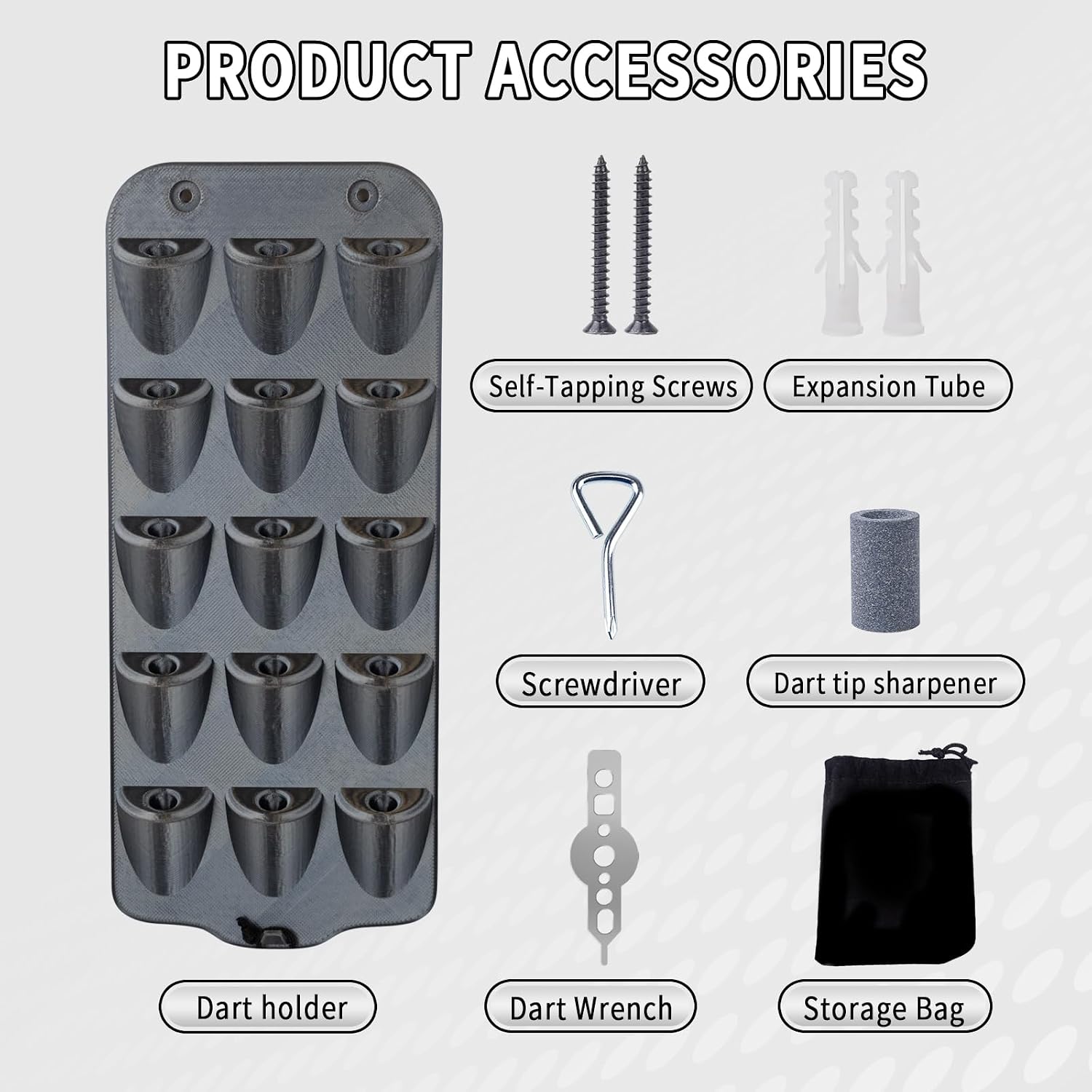 Dart Holder Wall Mount,Dart Display Rack Displays 15 Steel/Soft Tip Darts,with Storage Bag,sharpener