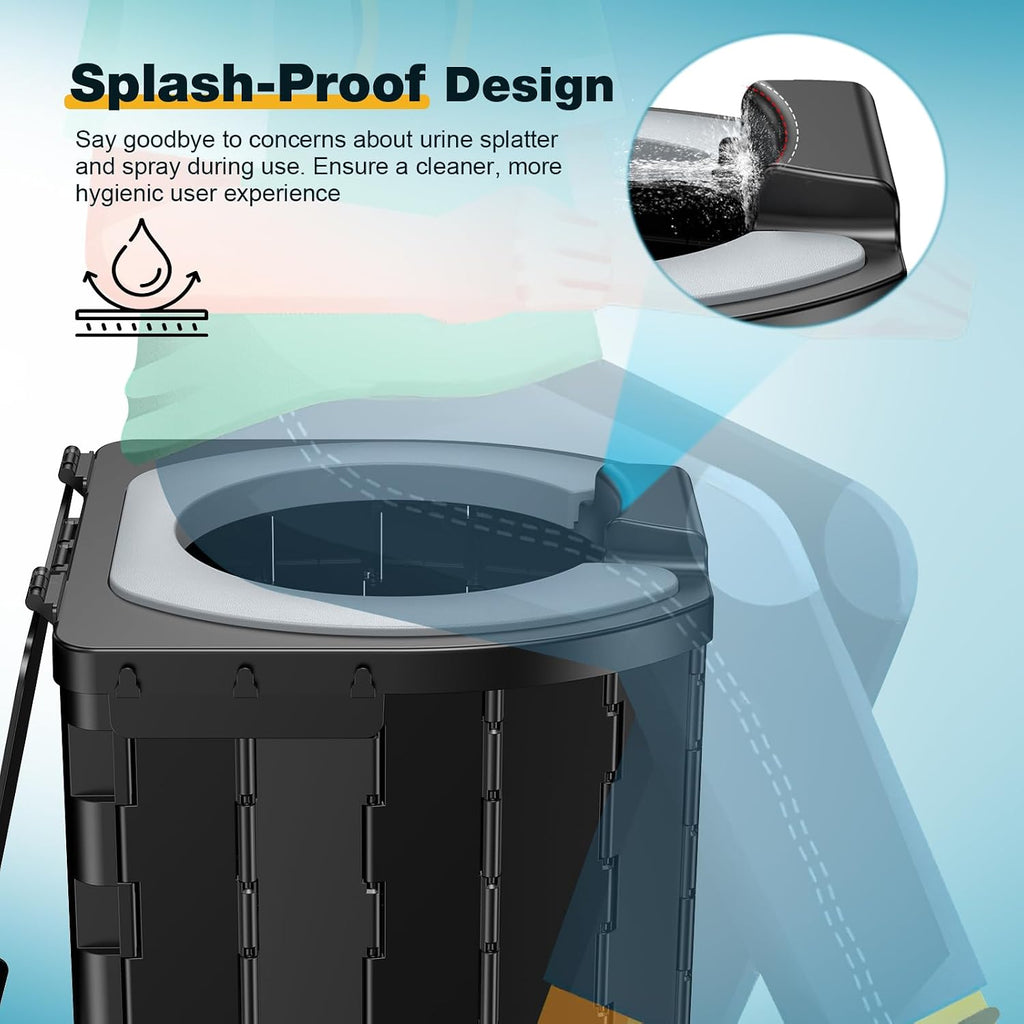 Camping Toilet - Upgraded soft toilet seat with urine Splash Guard, Folding Toilet with Detachable Paper Holder