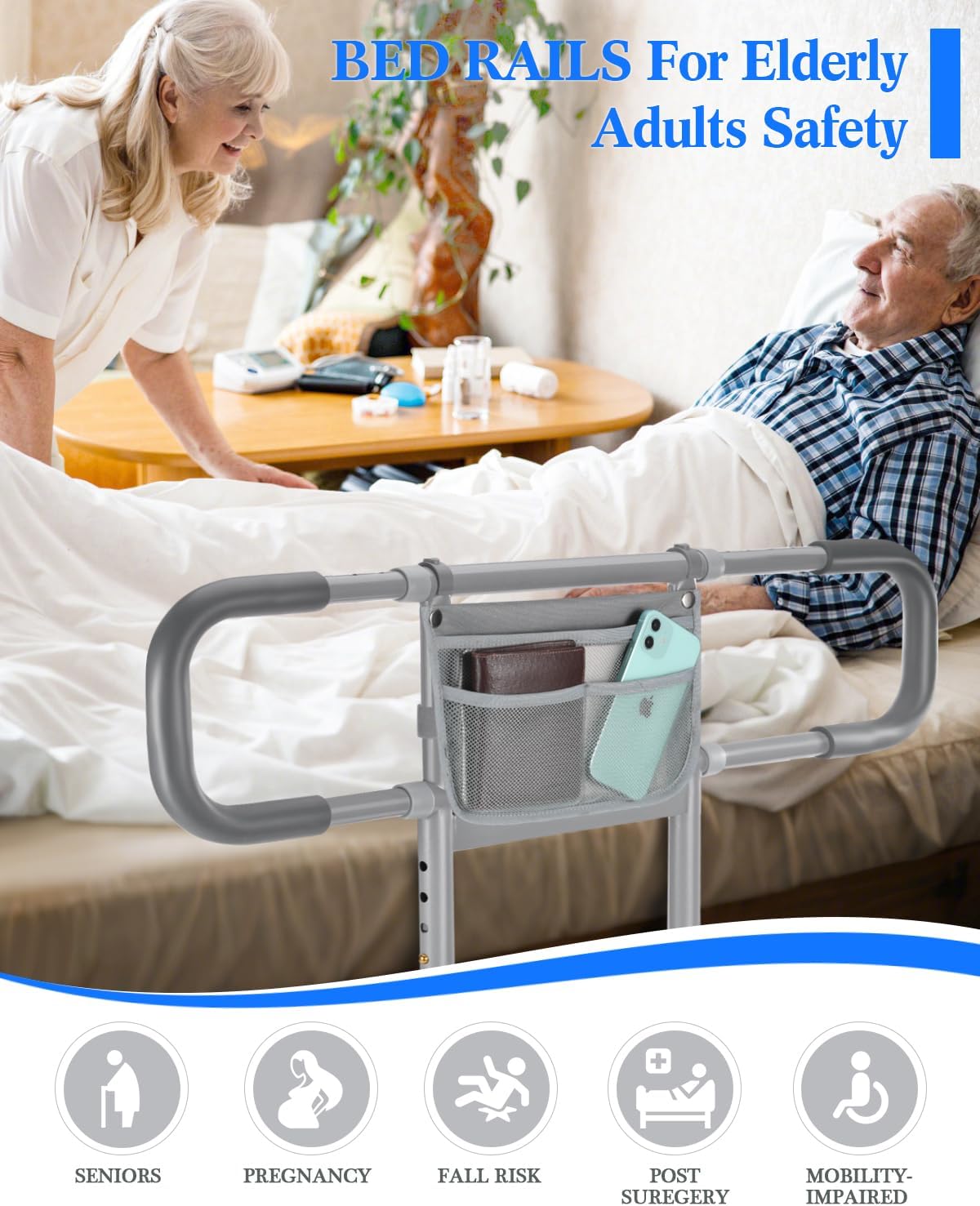Bed Rails for Elderly Adults Safety, Extended Bed Assist Rail for Seniors - Adjustable Side Bed Guard Rails Handle