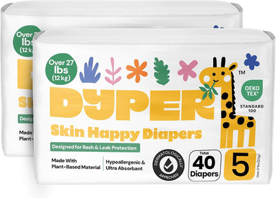 Pack of 2 Baby Diapers Size 5 (40 Count) <27 lbs Plant-Based