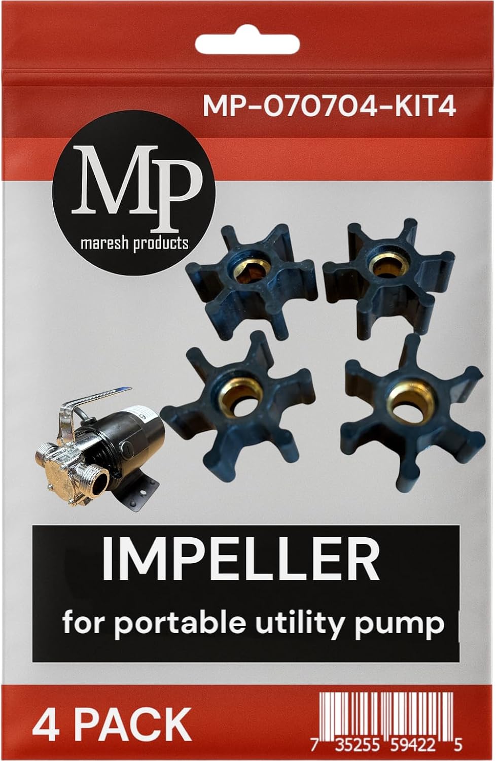 Utility Pump Replacement Impeller or Impeller Cover part for Maresh Products Water Transfer pump MP Mini (4 Impellers)