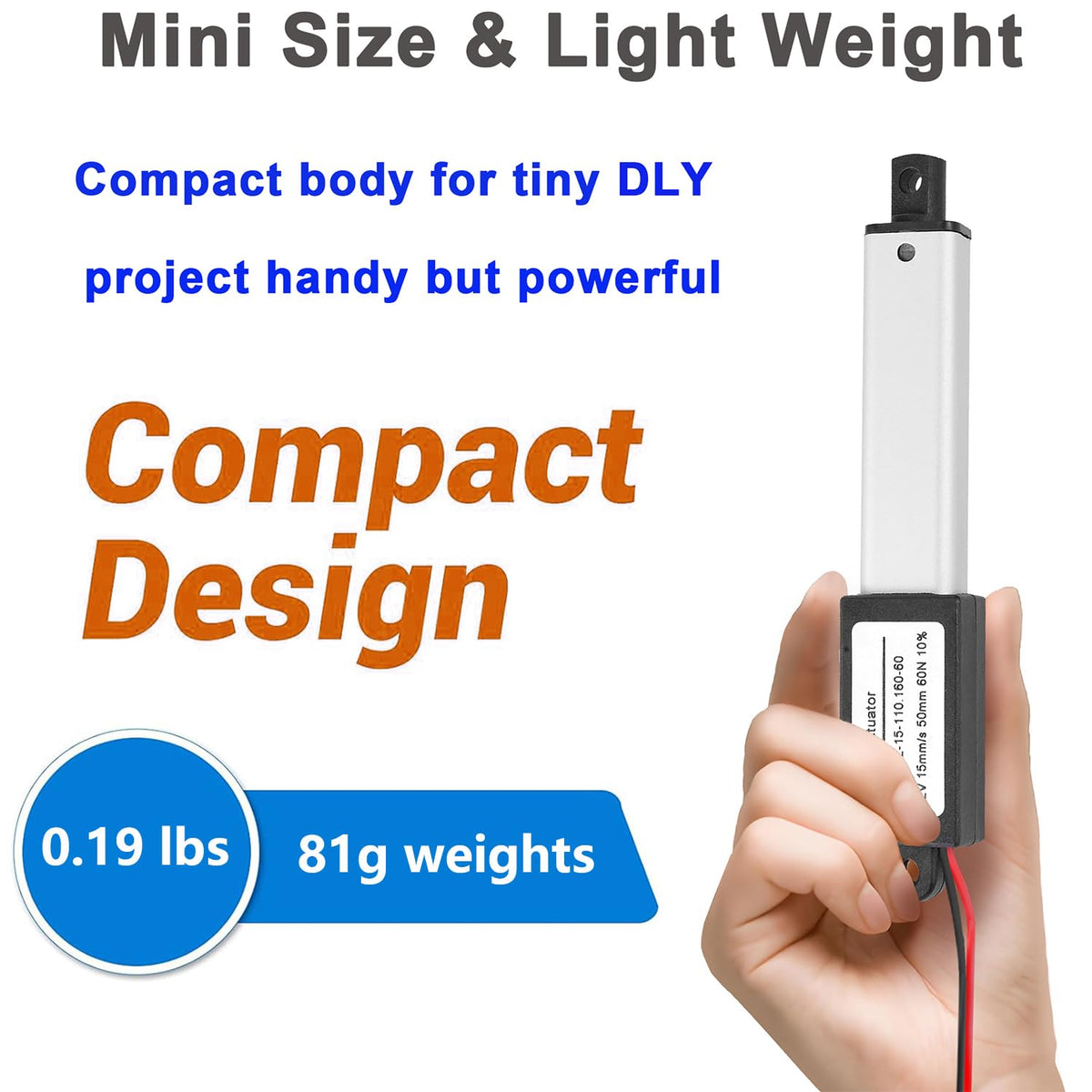 Mini Electric Linear Actuator 12V 2Inch 60N,0.6 "/s Motion Actuator(50mm)
