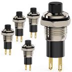 DIYhz Momentary Push Button Switch, Lockless Mini 10mm Round DC24V 0.5A Black Cap 5PCS