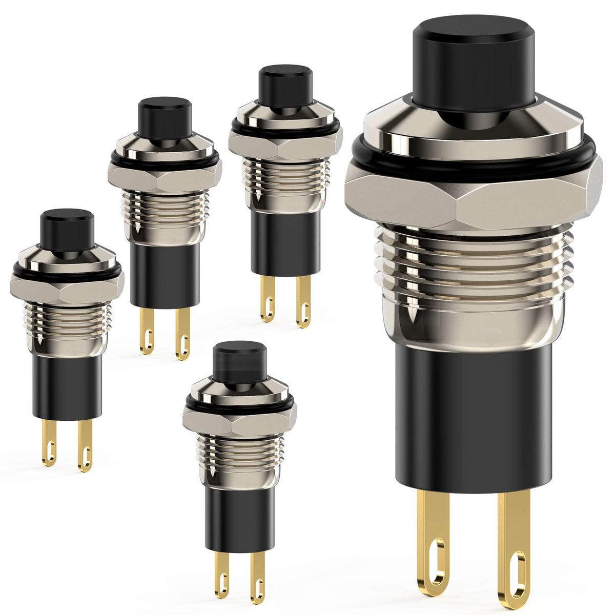 DIYhz Momentary Push Button Switch, Lockless Mini 10mm Round DC24V 0.5A Black Cap 5PCS