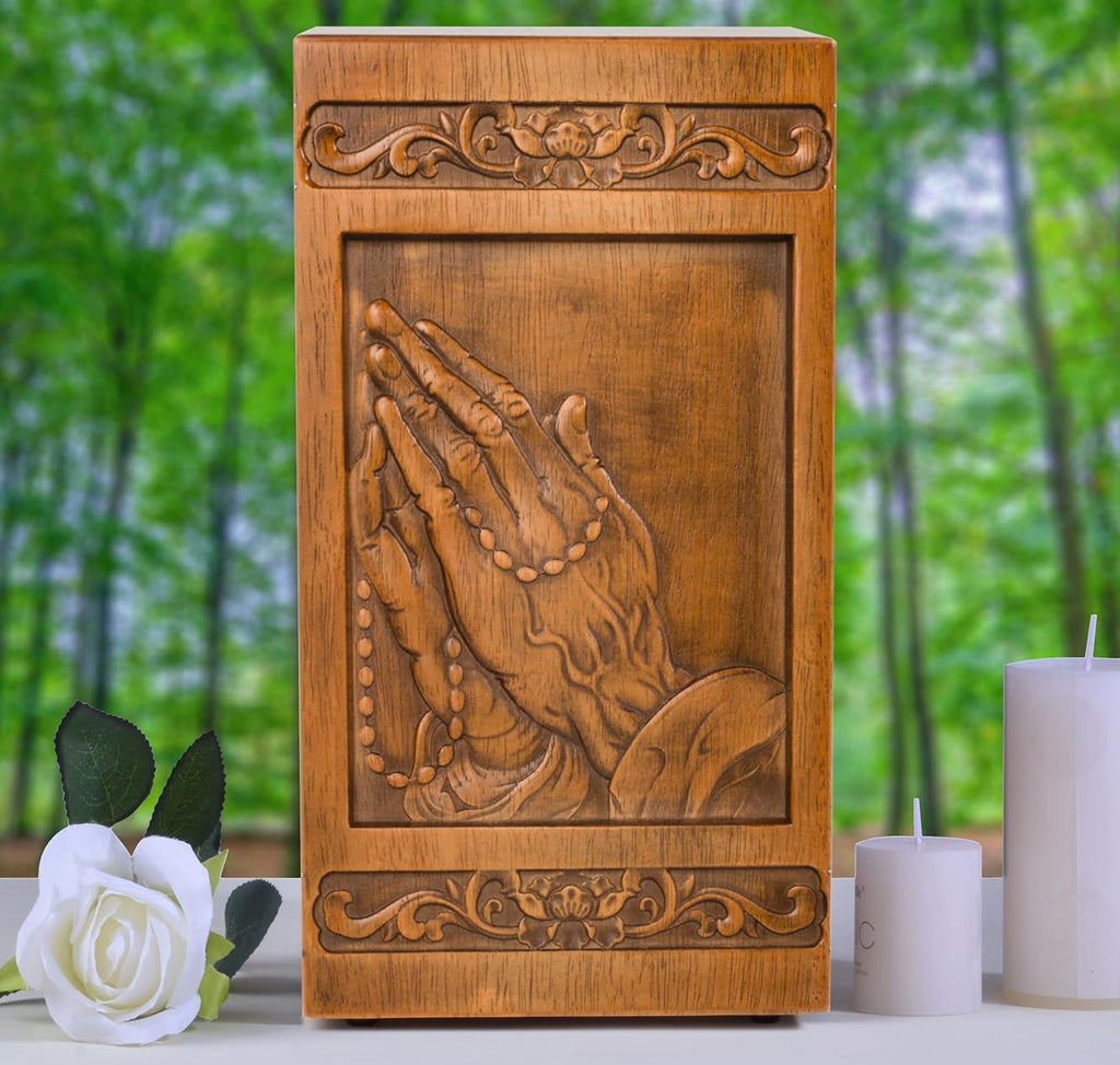 Wooden urn Human Ashes Cremation Adult Box Funeral Burial Male Casket Decorative Memorial funerary Men Large 250LBS