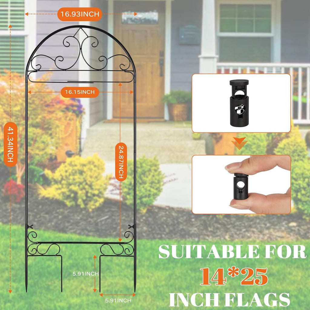 Garden Flag Holder Stand Fits Max 14" x 25" Outside Flags, Black | Yard Flag Holder | Decorative Metal Garden Stakes