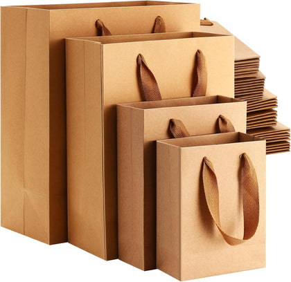 40 Pack Kraft Gift Bags with Handles 4 Sizes,Vertical,Brown