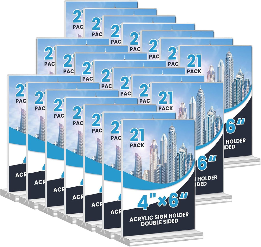 Acrylic Sign Holder 4x6, 21 Pack Clear Table Menu Vertical Double Sided Display, Plastic Menu Stand Paper Holder