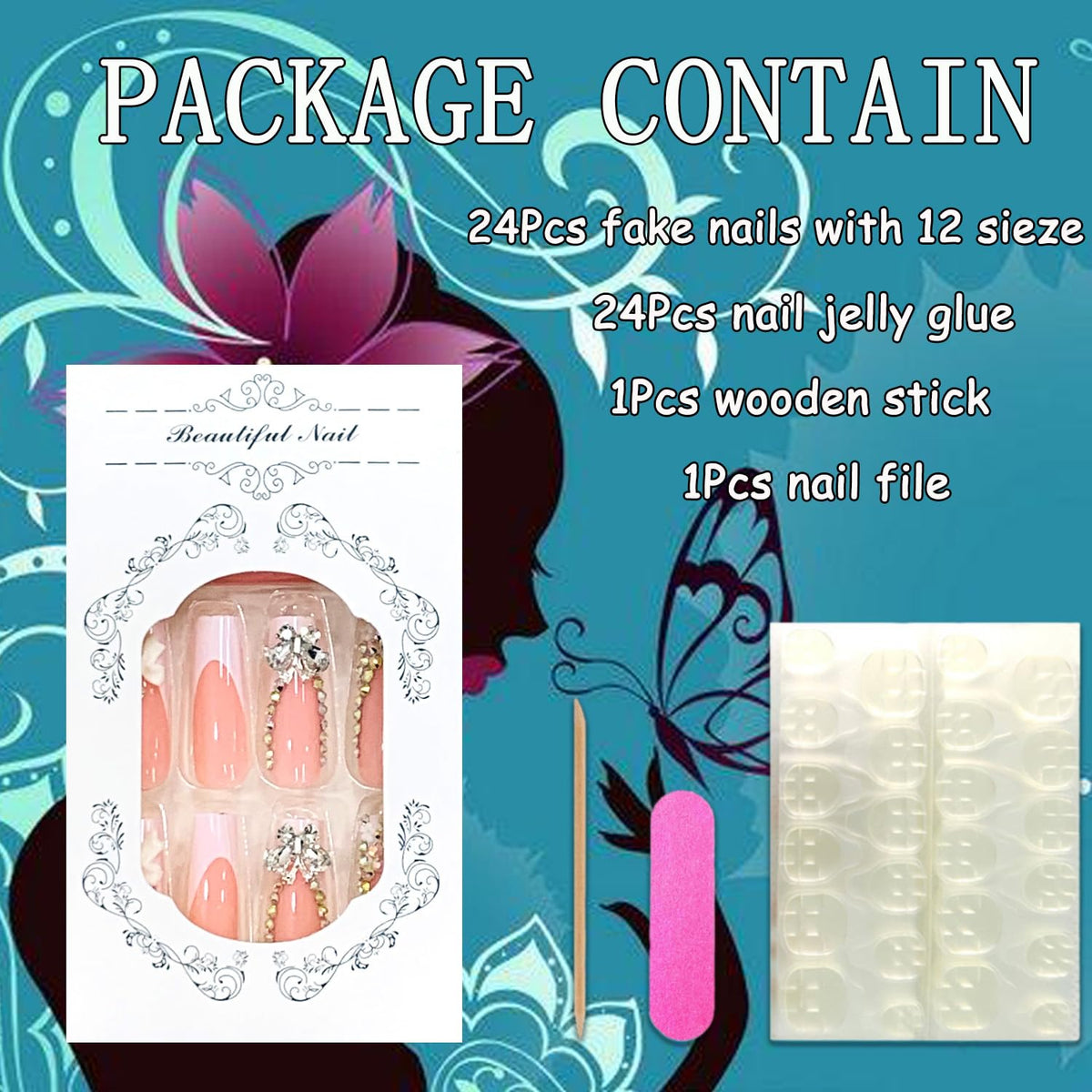 Press on Nails Long Coffin Shaped Acrylic Square False Nails with Designs Artificial Extra Long Length Coffin Fake