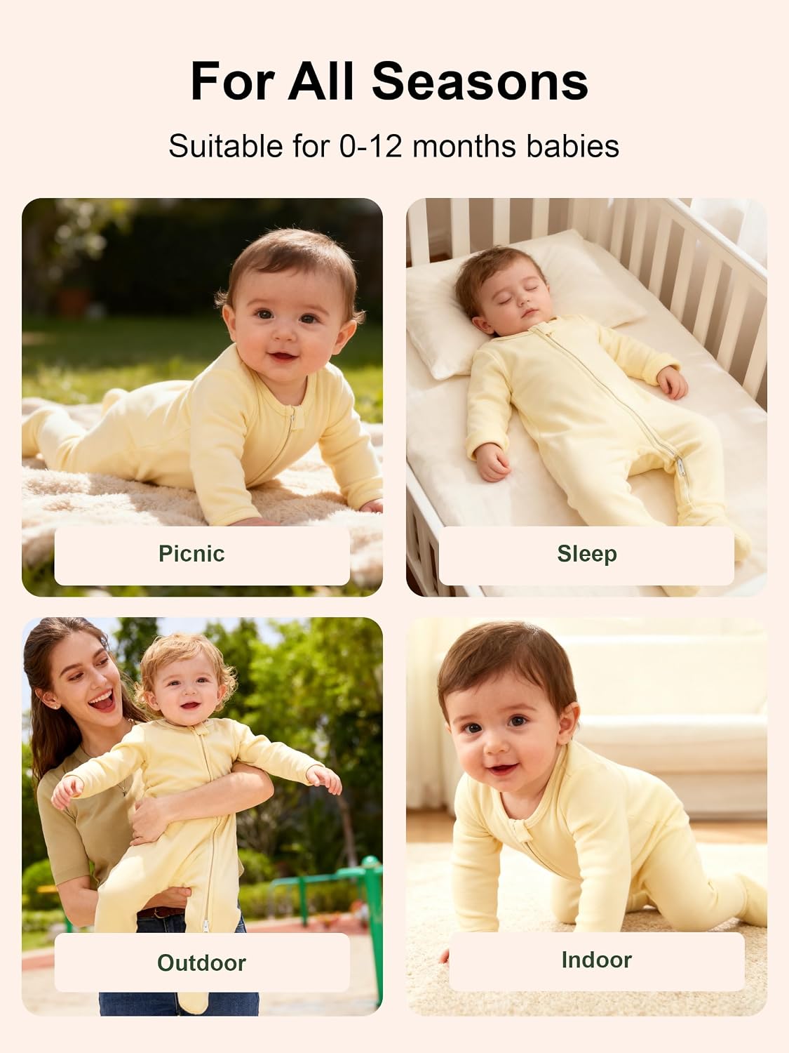 Baby Newborn Sleepers 100% Cotton Footie Pajamas Neutral
