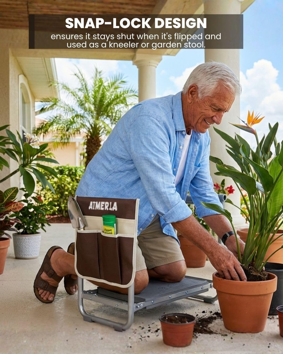 Foldable Garden Kneeler Seat Heavy Duty [Upgraded Widened Thick Kneeling Pad] Garden Stool with Large Garden Tool