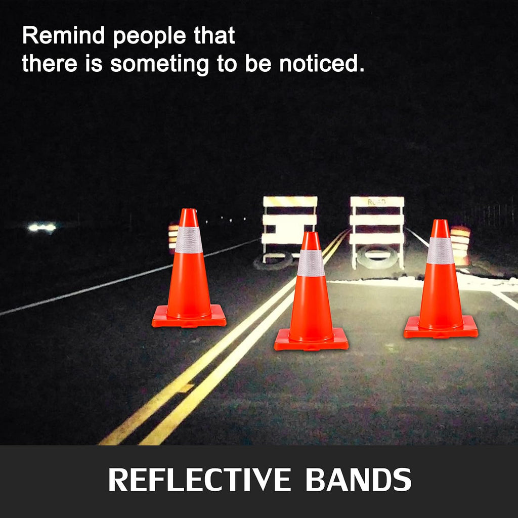 12Pack 18" Traffic Cones, Safety Road Parking Cones PVC Base, Orange Traffic Cone with Reflective Collars, Hazard