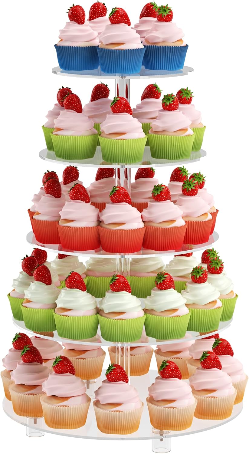 Cupcake Stand for 50 Cupcakes, 5 Tier Cupcake Holder, Clear Round Cupcake Tower, Acrylic Cupcake Stand, Cupcake