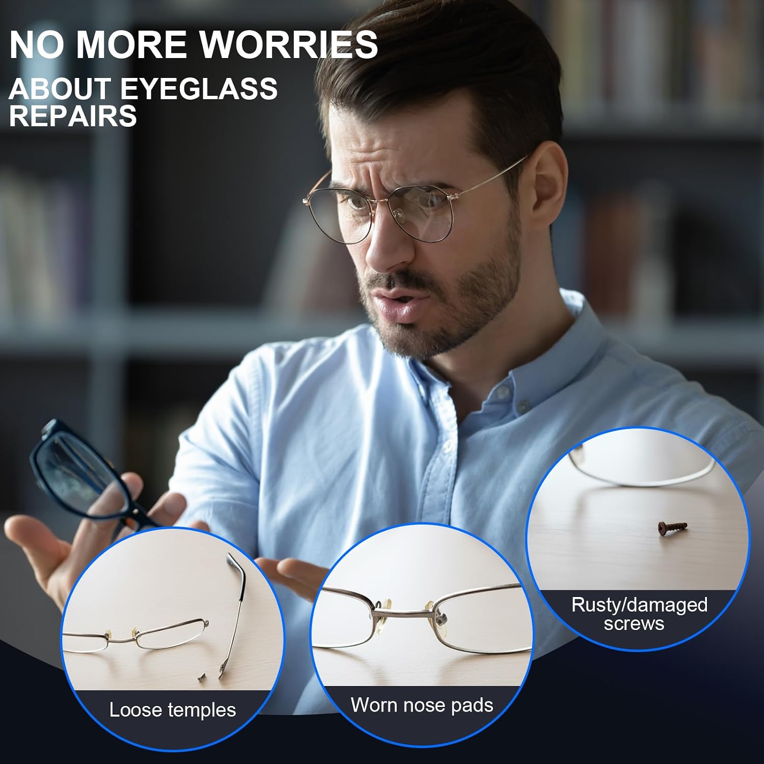 Glasses Repair Kit, All-in-One Eyeglass Repair Kit | 16 Sizes of Screws, 12 Pairs of Nose Pads & Tweezer, Precision