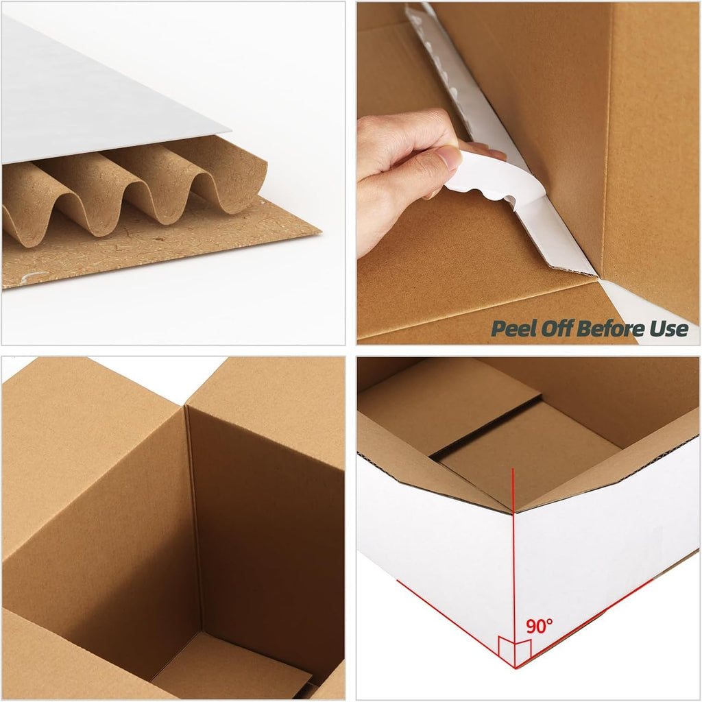 9x9x9 Shipping Boxes 15 Pack, White Corrugated Cardboard Boxes with Side-Lock and Pre-Applied Double-Sided Tape, Easy