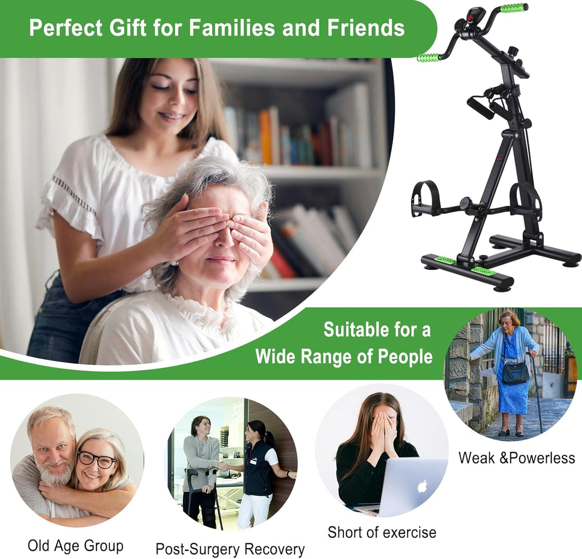 Pedal Exerciser Bike for Seniors, Arm Leg Hand and Knee Elderly Exercise Equipment, Sitting Home Exercise Machine for
