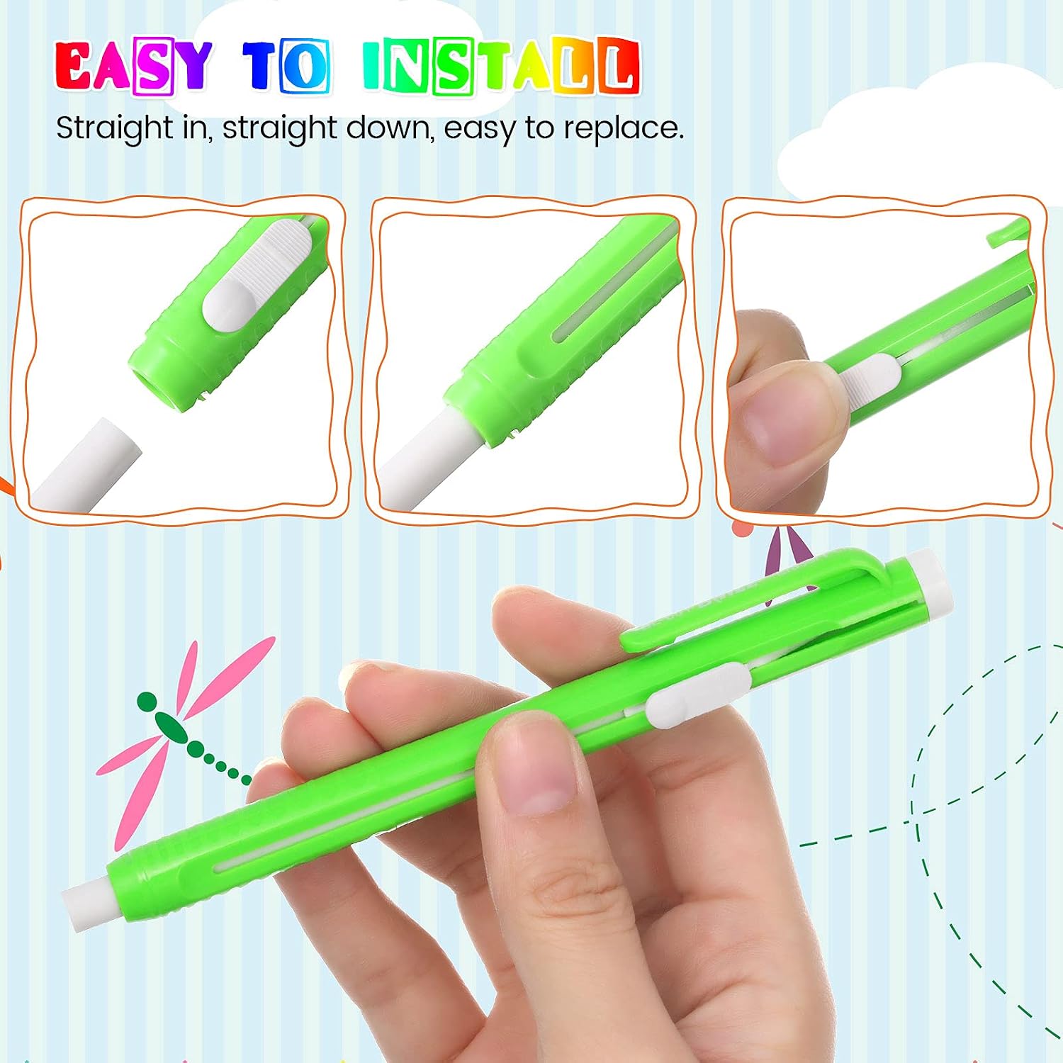 10 Pieces Retractable Mechanical Eraser Pen, Pen-Style Erasers Pencil Click Big for Drawing, Art, Drafting, Sketching