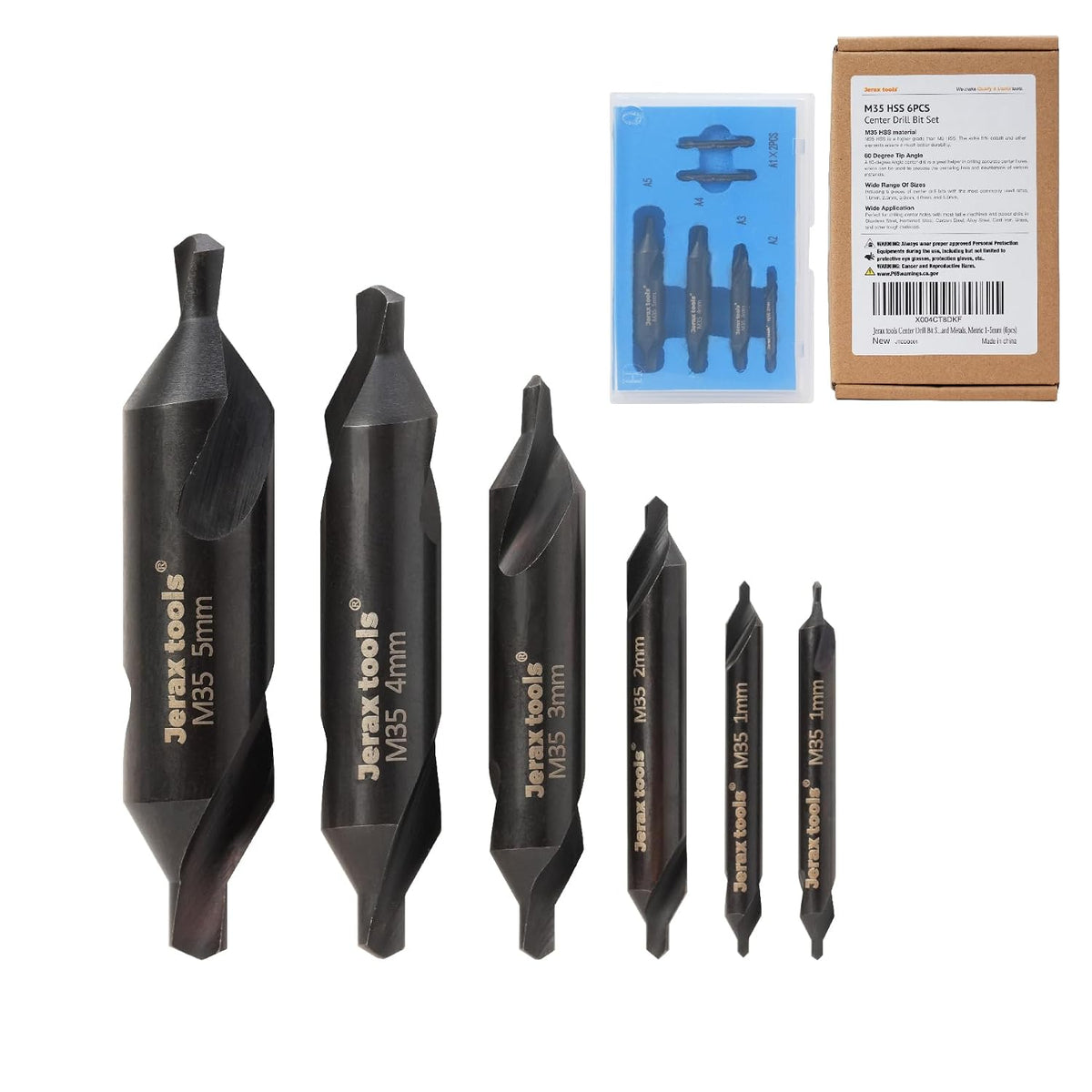 M35 HSS 60° Center Drill Bit Set, 6PCS Metal Countersink
