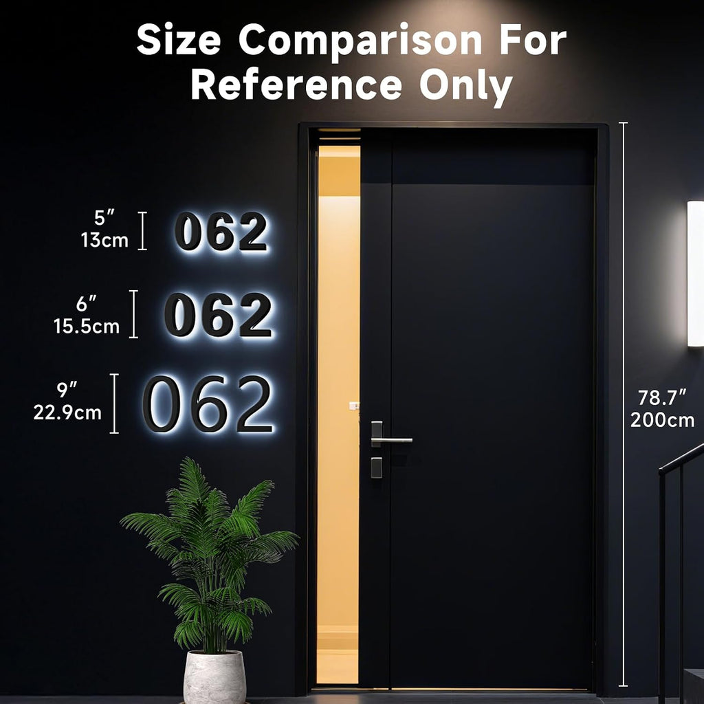 5 Inch Backlit House Numbers for Outside, Stainless Steel, LED Illuminated Home Address Number, Modern Lighted