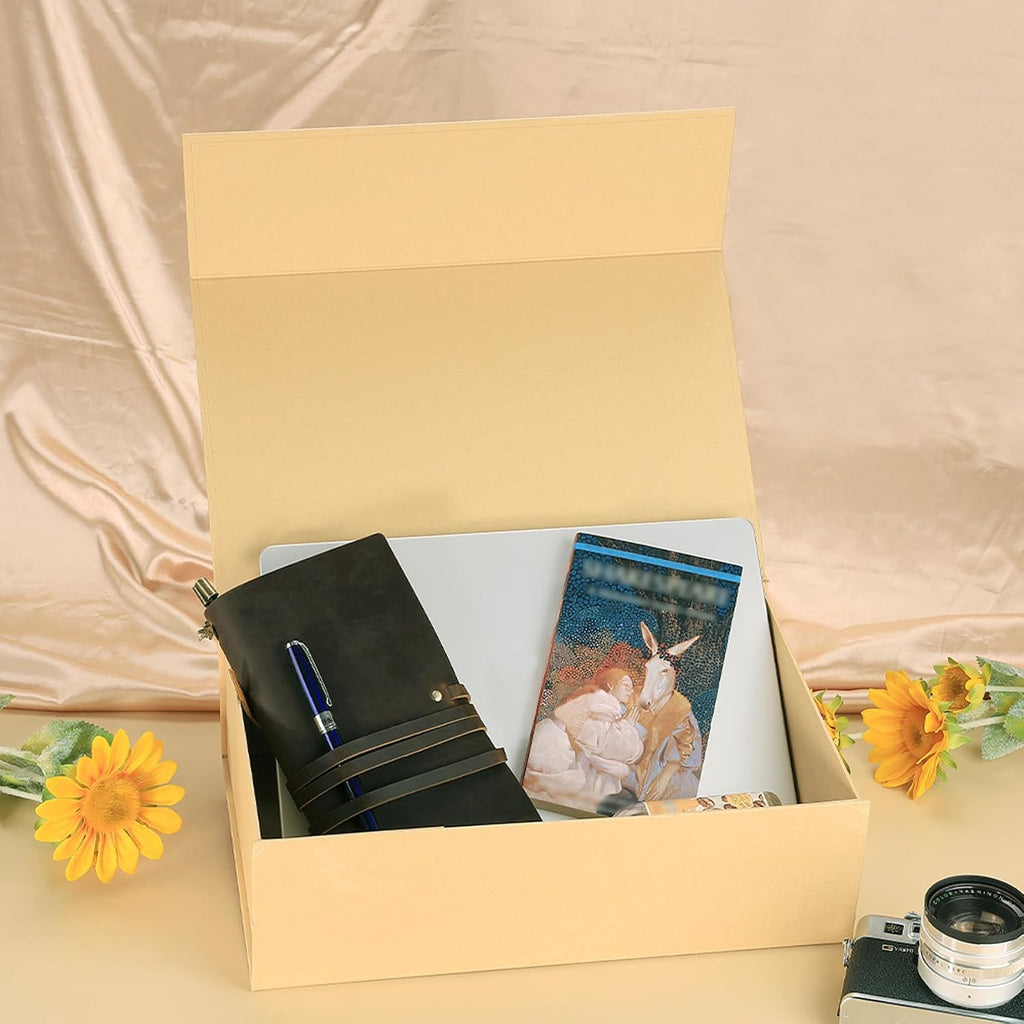 Brown Gift Box with Magnetic Lids for Presents 13.8x9x4.3 in, Large Rectangle Collapsible Decorative Storage Boxes