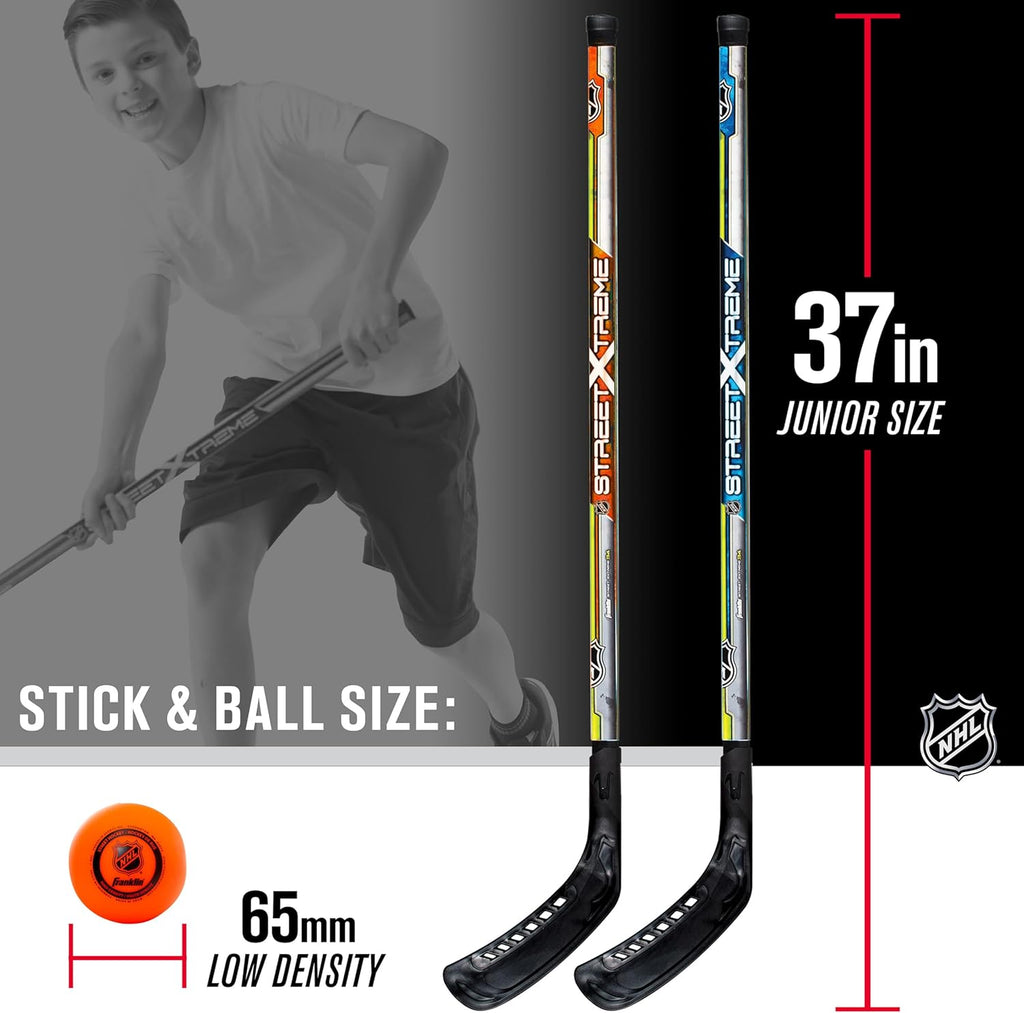 NHL Kids Street Hockey Stick Set - Includes (2) Youth Street Hockey Sticks + (1) Outdoor Roller Hockey Ball - Perfect