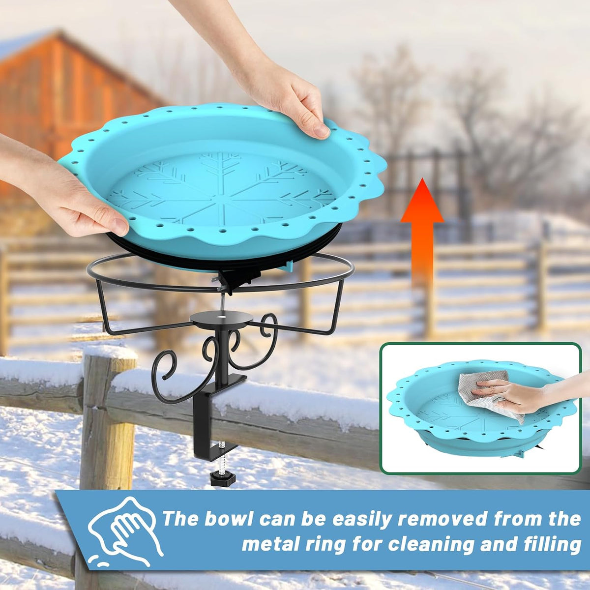 100W Heated Bird Baths for Outdoors, Heated Birdbath Outside Winter, Blue