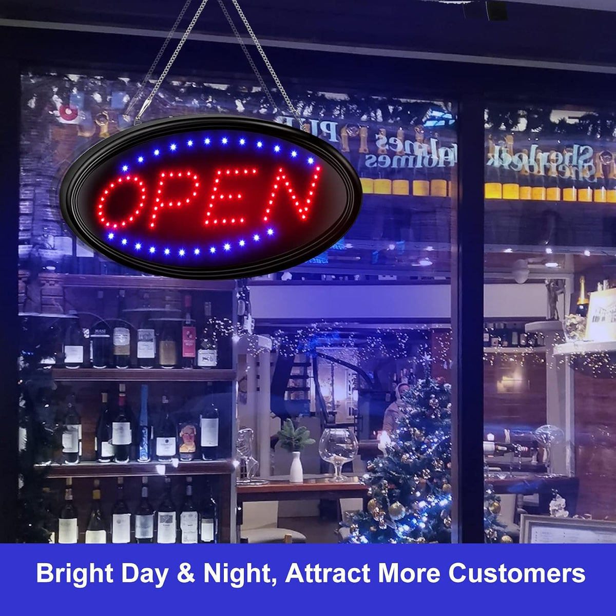 LED Open Sign, 19"x10", with Remote, Timer & Flash/Steady Modes