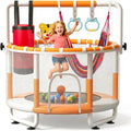 55" Kids Indoor Trampoline with Safety Net, Adjustable Gymnastics Bar & Toys – Indoor/Outdoor Toddler Play Gym for