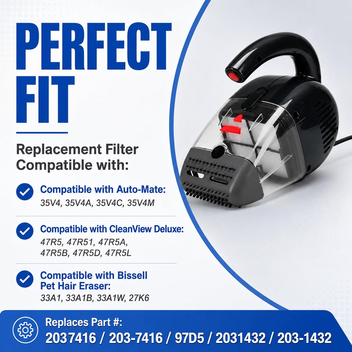 97D5 Filter Replacement Compatible with Bissell Pet Hair Eraser Vacuums