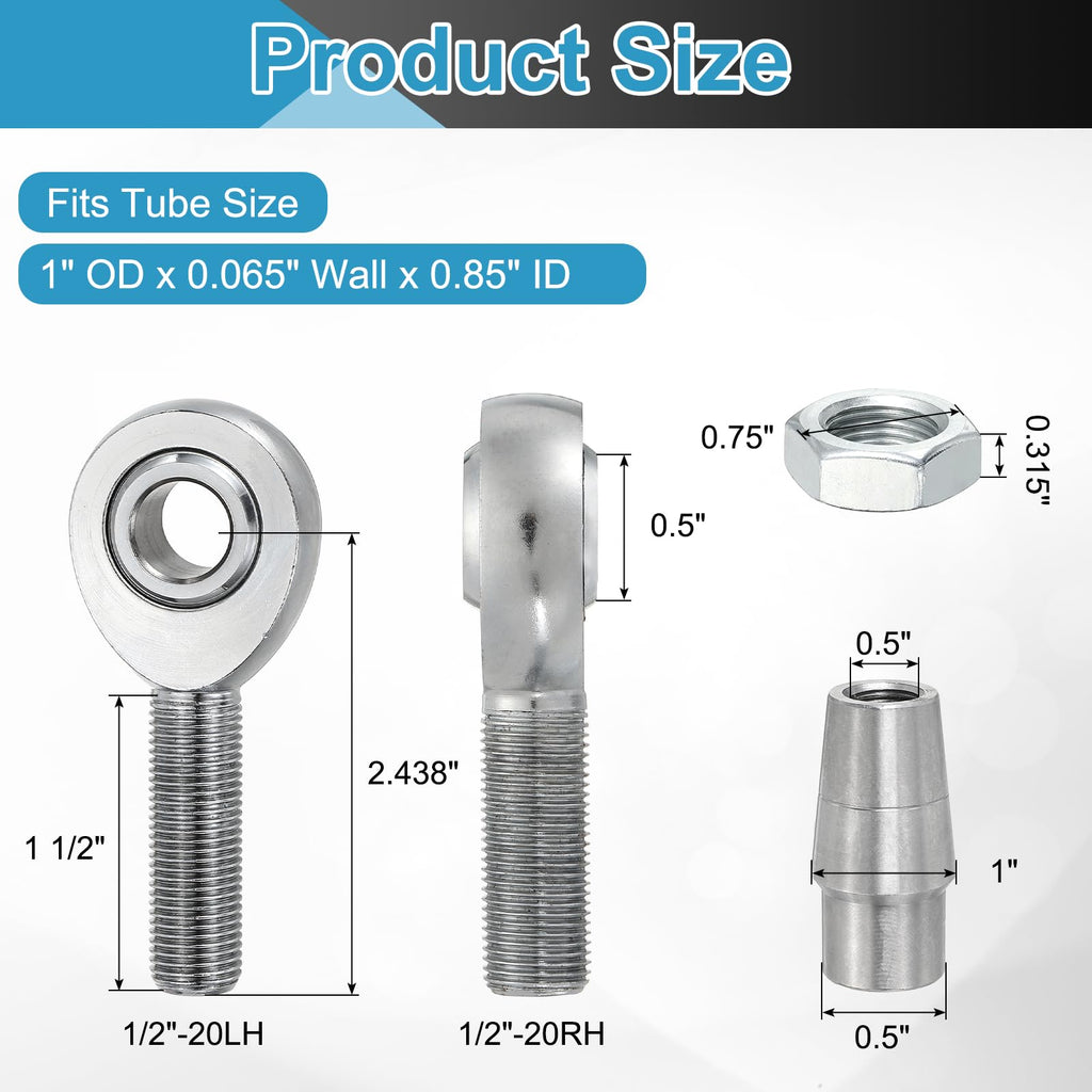 Kozelo 1/2"-20UNF Rod End Bearing Kit, 0.5" Left and Right Hand Thread