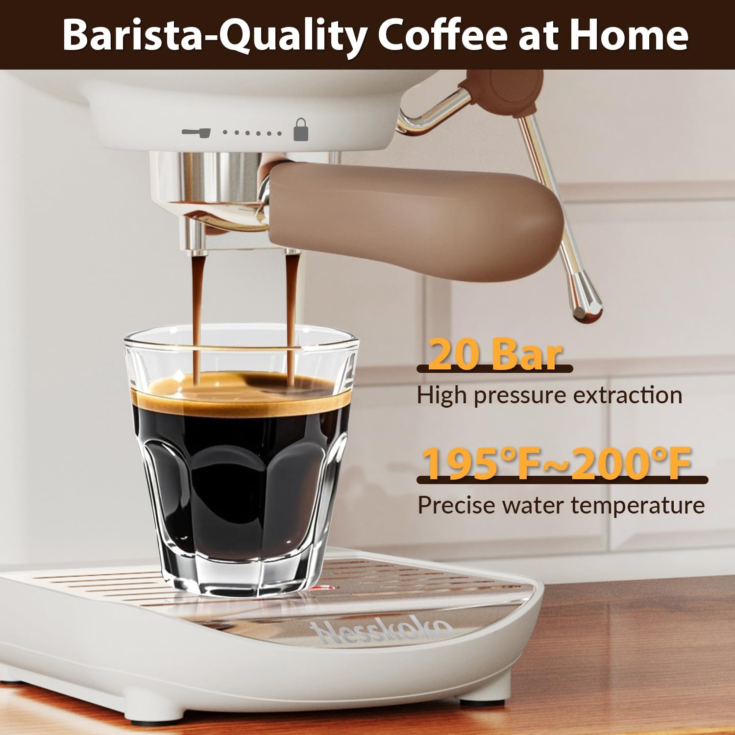 Espresso Machine with Steam Milk Frother Semi Automatic 20 Bar Compact White with Touch Screen for home Cafetera
