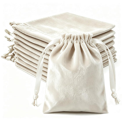 20 PCS 3x4 In Champagne Beigen Velvet Drawstring Jewelry Pouches