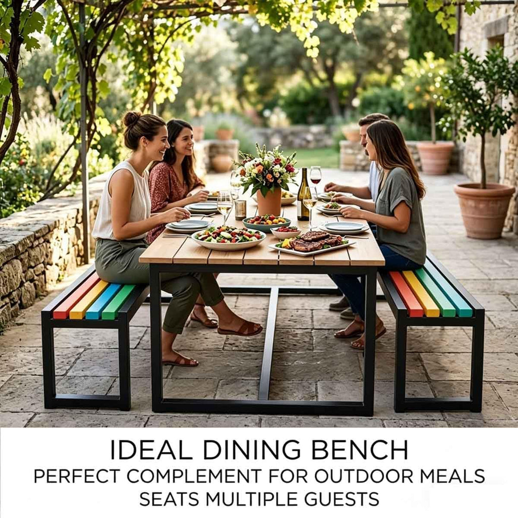 Outside Park Bench Garden Chair 31" 39" 47" 59" 71" Patio Benches for Outdoors, Metal Garden Bench 2-4 Person Wood