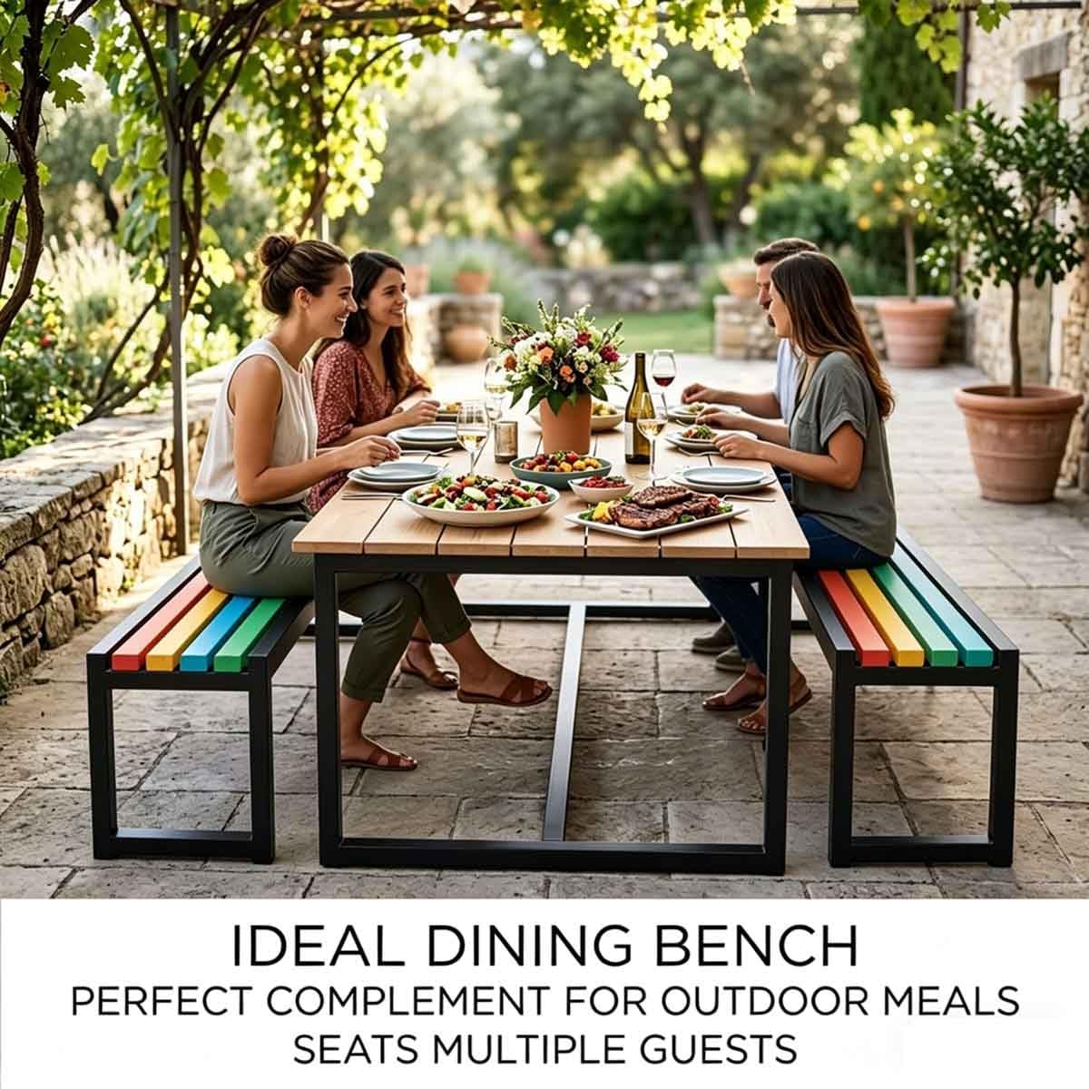 Outside Park Bench Garden Chair 31" 39" 47" 59" 71" Patio Benches for Outdoors, Metal Garden Bench 2-4 Person Wood