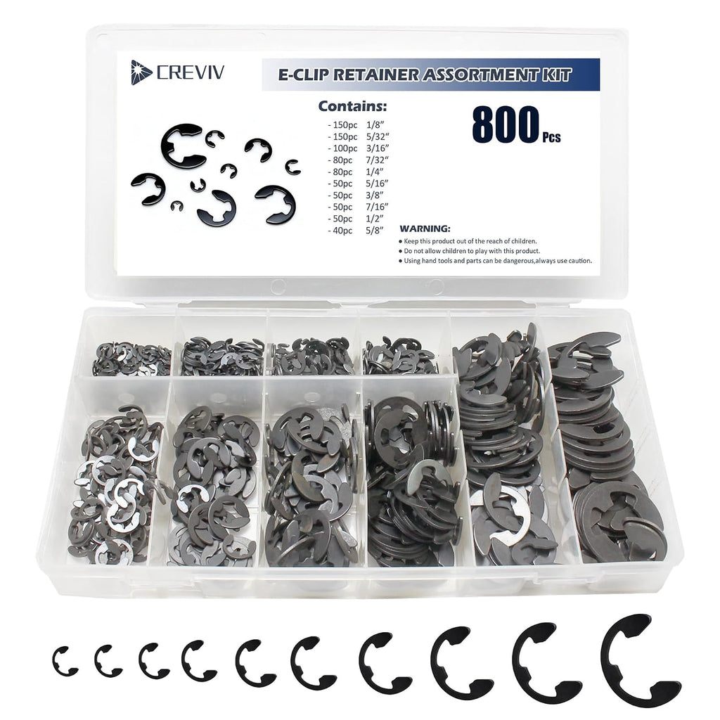 Retaining Rings E Clip Assortment Kit, 800 Pcs, 10-Sizes, INCH