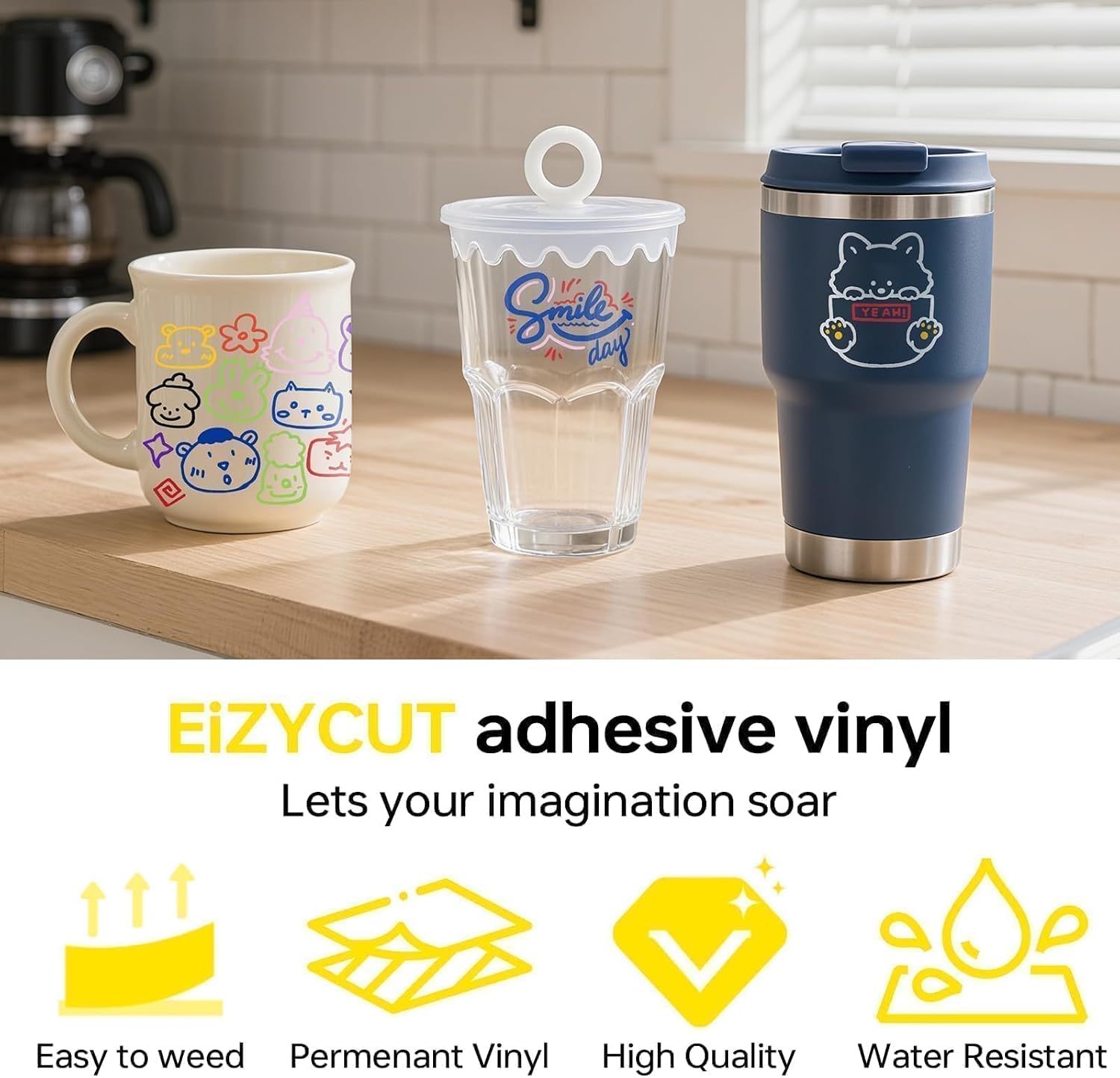 Permanent Adhesive Vinyl Roll, 12" x 15ft, Matte Black | Adhesive Vinyl with PET Backing, Sticker Vinyl for All