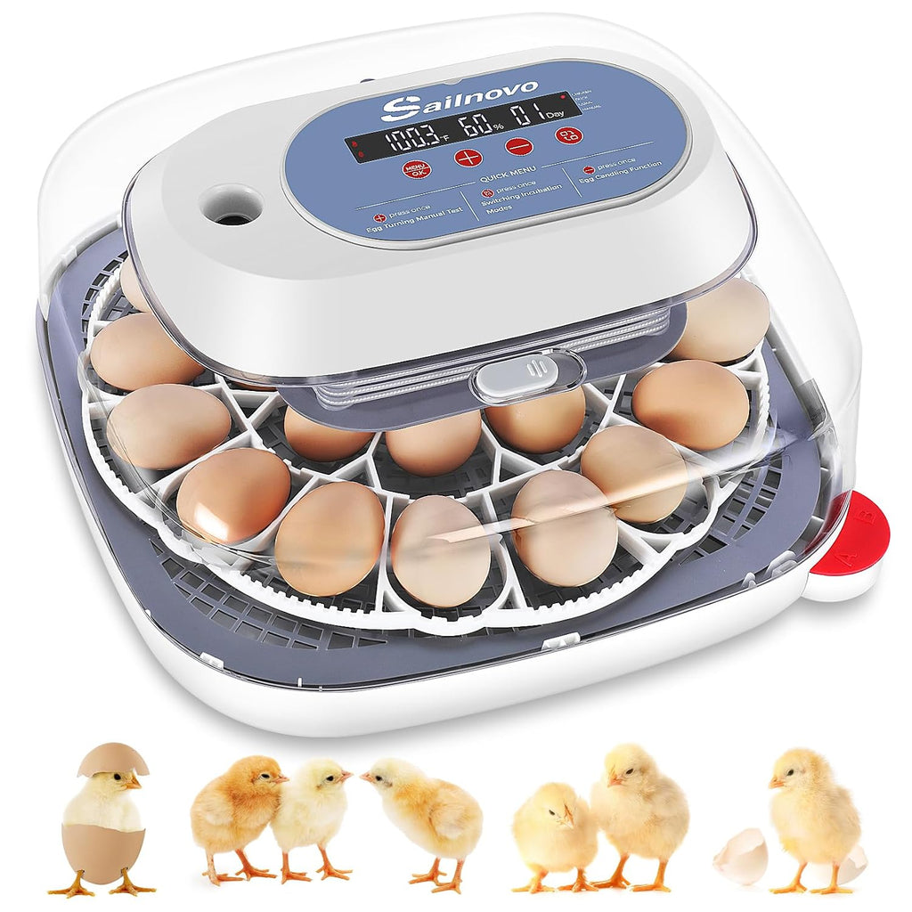 24 Egg Incubators for Hatching Eggs, 360° View with 4 Modes, Blue