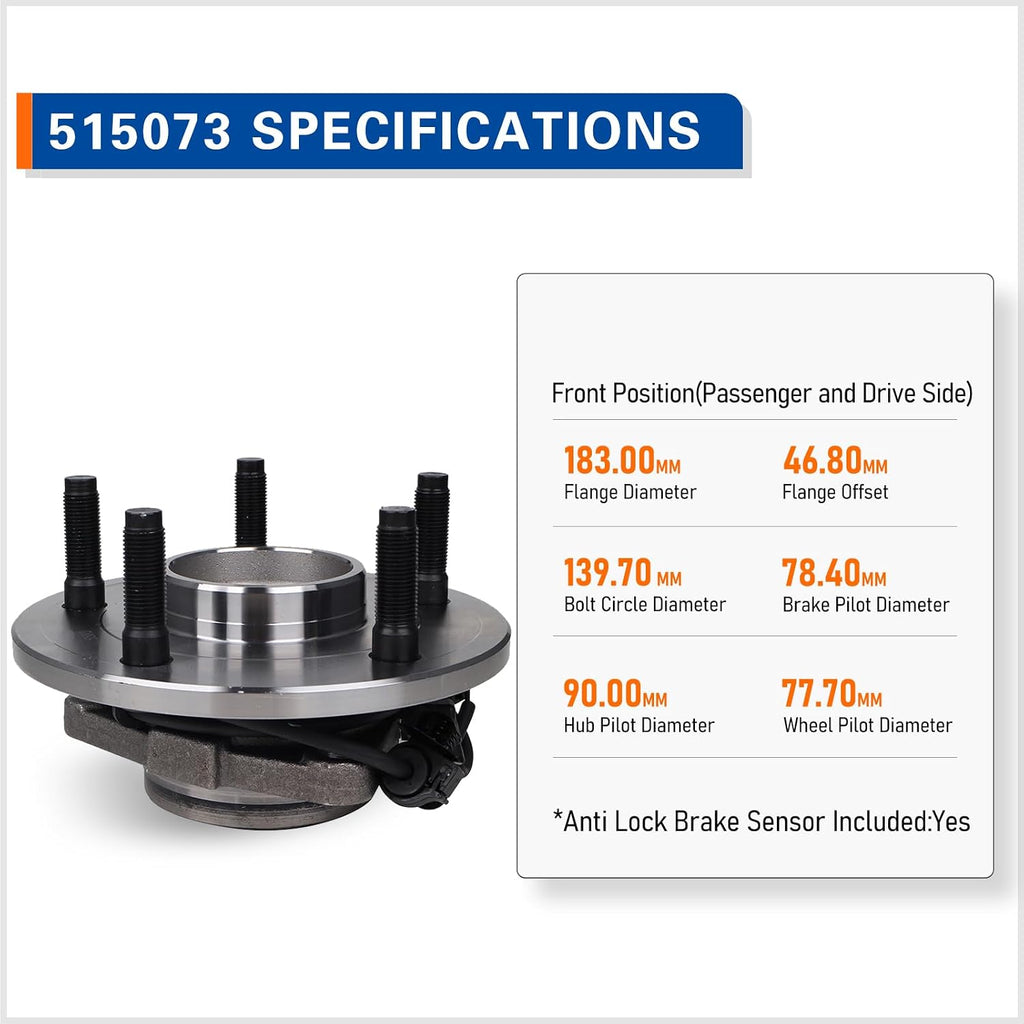 PAROD 515073 Front Wheel Hub Bearing Assembly Compatible with 2002-2005 Dodge Ram 1500 5Lugs w/ABS