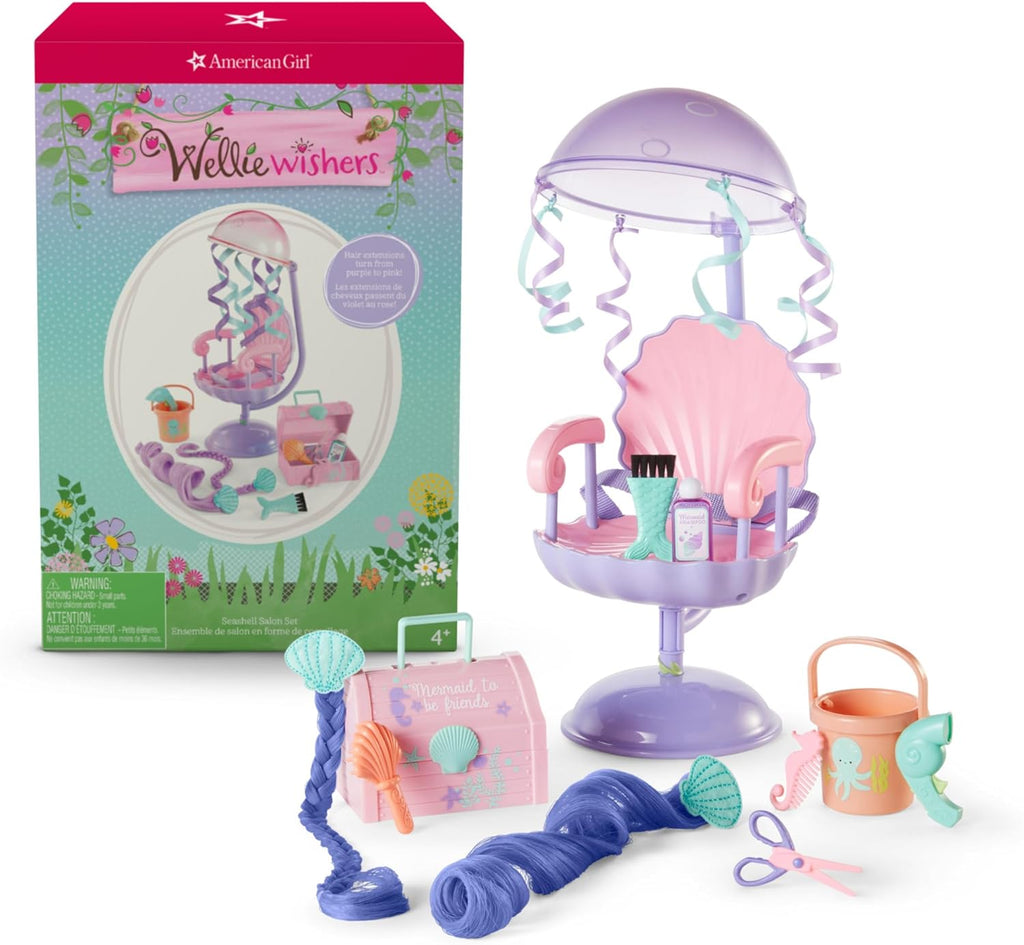 American Girl WellieWishers 14.5-inch Doll Seashell Salon Playset with Hair Extensions that Change Color, For Ages 4+