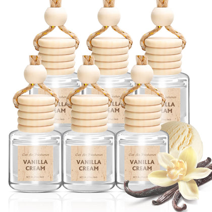 Hanging Car Air Freshener, 6 Pack Vanilla Cream Essential Oil Scent