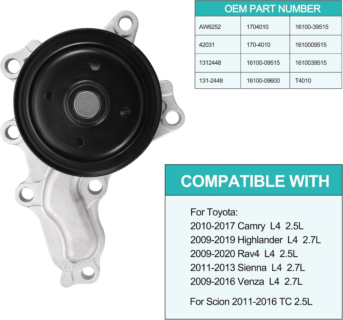 AULINK Fits 1312448 Water Pump 2.5 2.7L For Toyota Camry 2010-17,RAV4 09-20