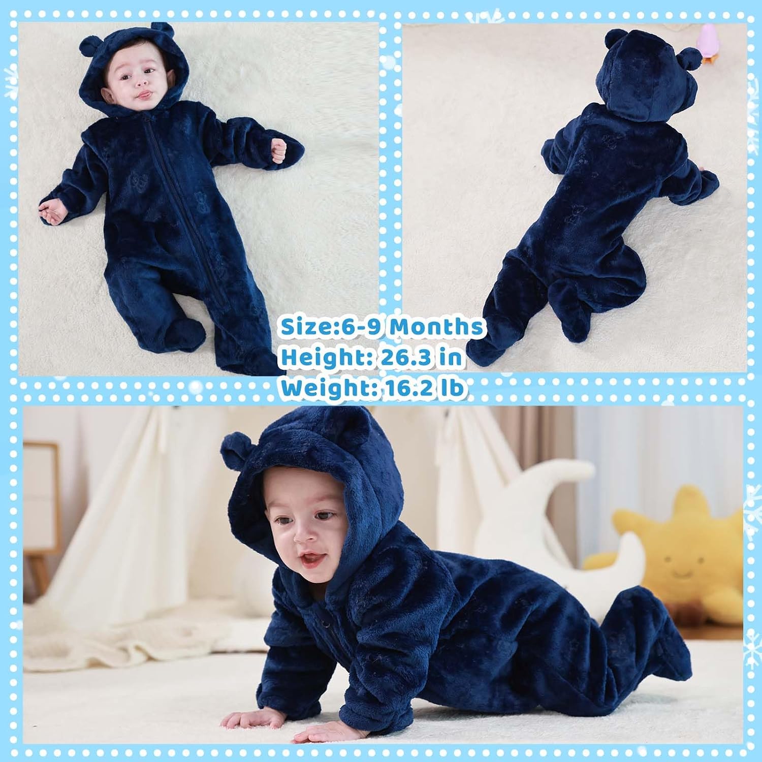 Newborn Baby Bear Suit Thin Fleece Footie Romper Snowsuit Hooded Jumpsuit Bodysuit Winter Clothes Boy Girl 0-12M