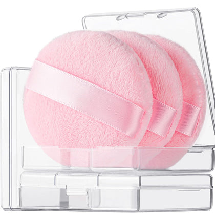 3Pcs Pink Powder Puff, 2.36 Inch Powder Puffs for Face Powder, Soft Applicator for Loose Pressed Powder, Small Makeup