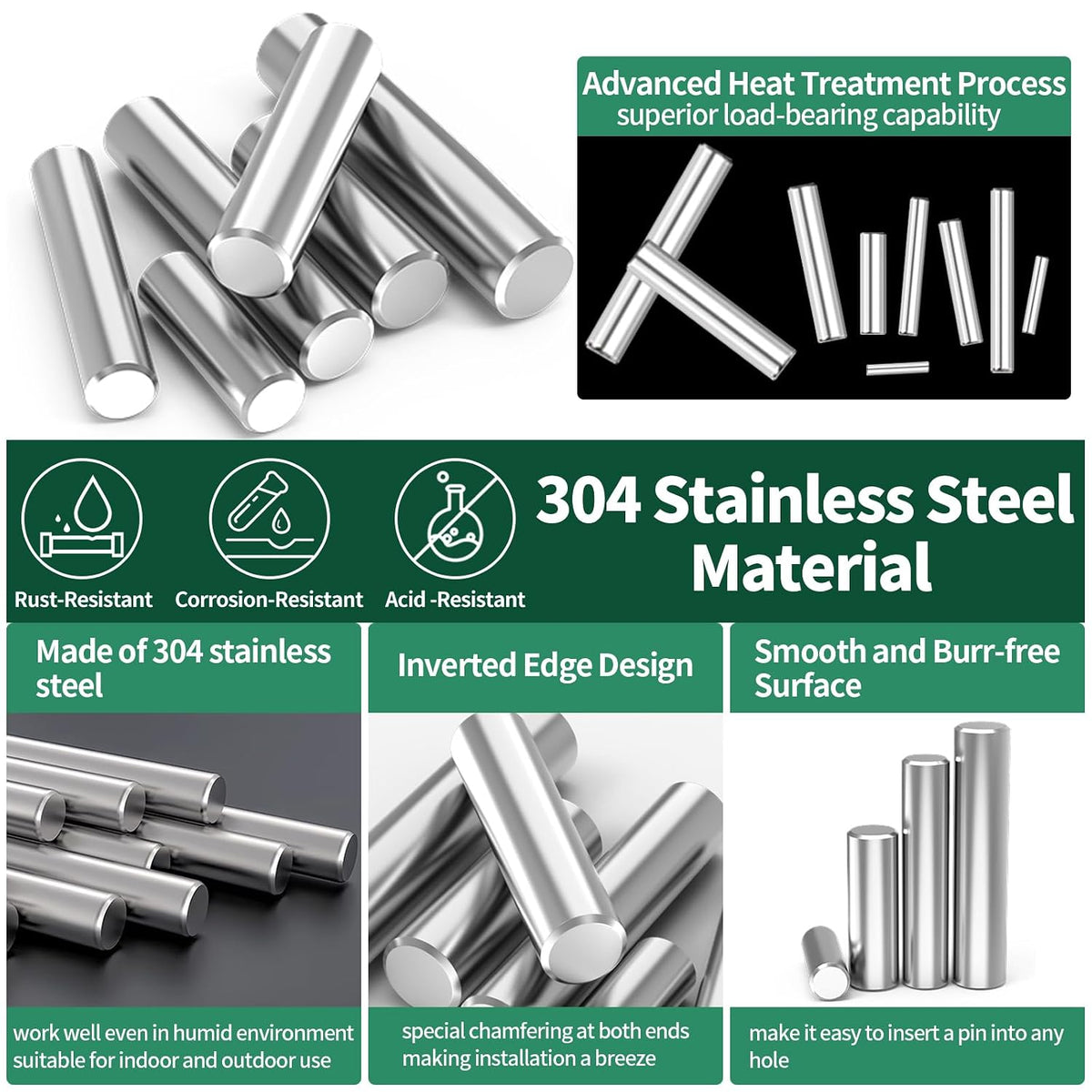 280Pcs 28 Sizes 304 Stainless Steel Dowel Pins Assortment Set, M1.5 M2 M2.5 M3 M4 M5 M6 Shelf Support Peg Pin Rod Fasten Elements