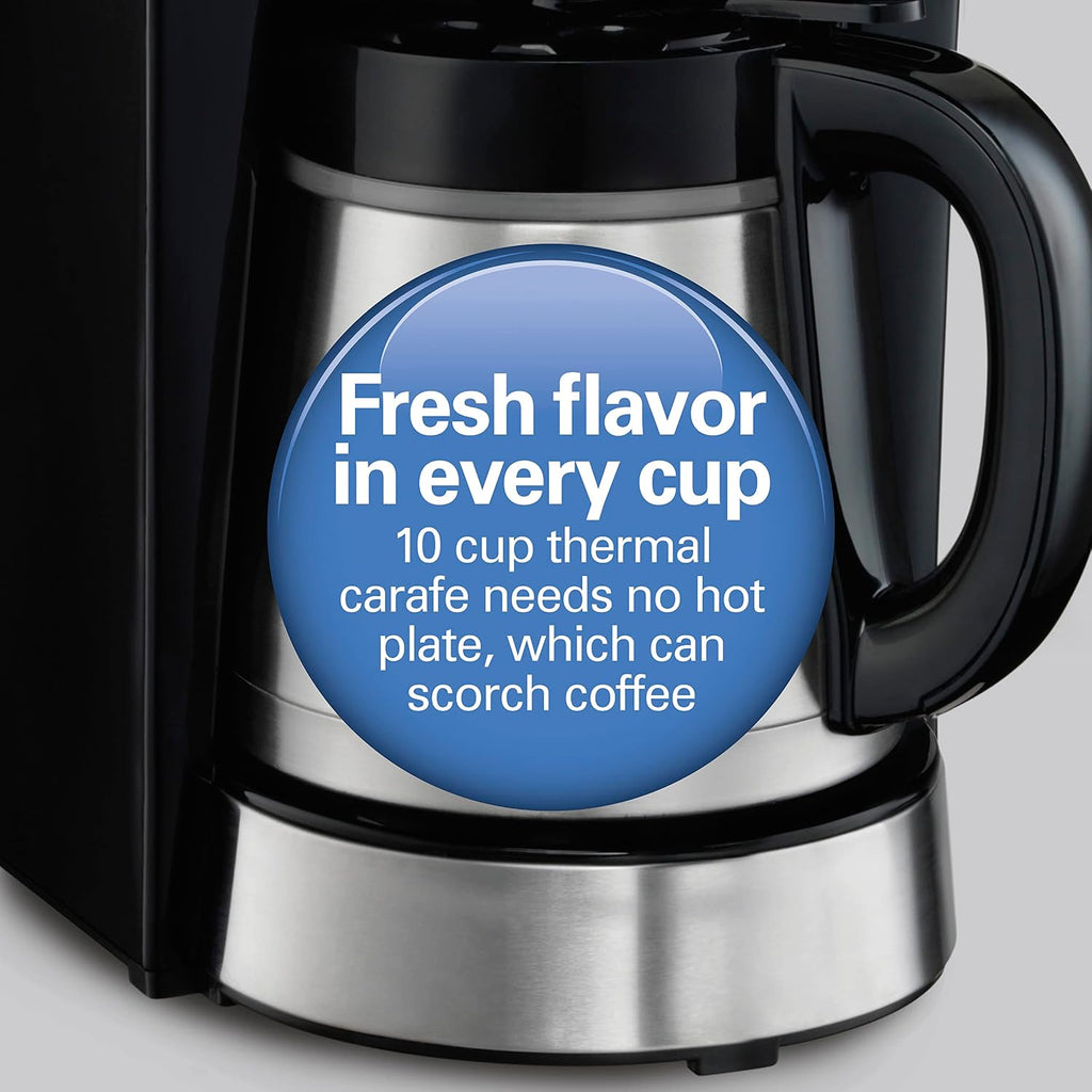 Programmable Drip Coffee Maker with 10 Cup Thermal Carafe | 3 Brewing Options | Auto Shutoff & Pause and Pour |