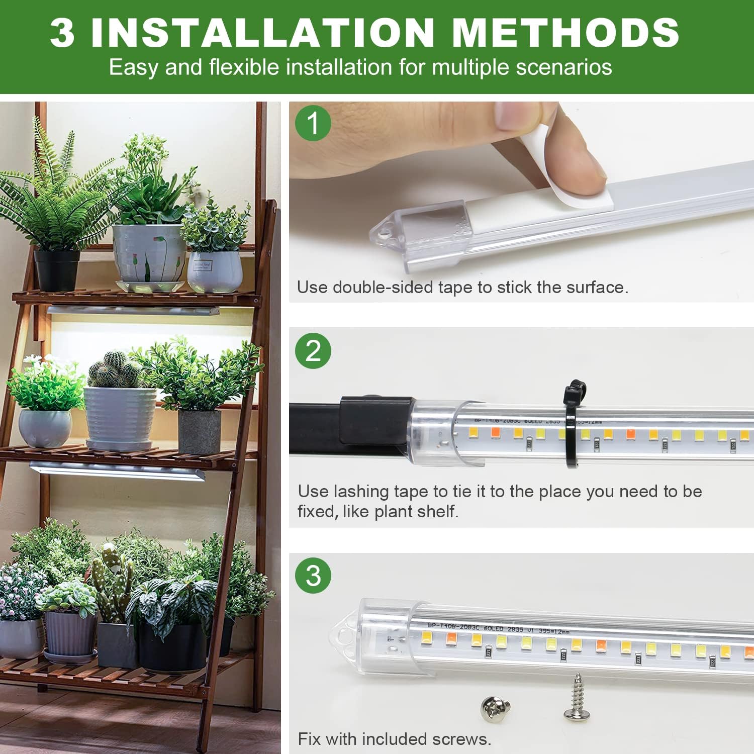 16in Grow Light Strips, 2-Bar 120 LEDs Full Spectrum Plant Light | Growing Lamp for Indoor Plants with 6/12/16H Auto