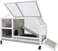 Indoor Rabbit Hutch - 36''L Outdoor Wooden Bunny Hutch with Wheels Rabbit Cage Guinea Pig Cages Removable Pull Out